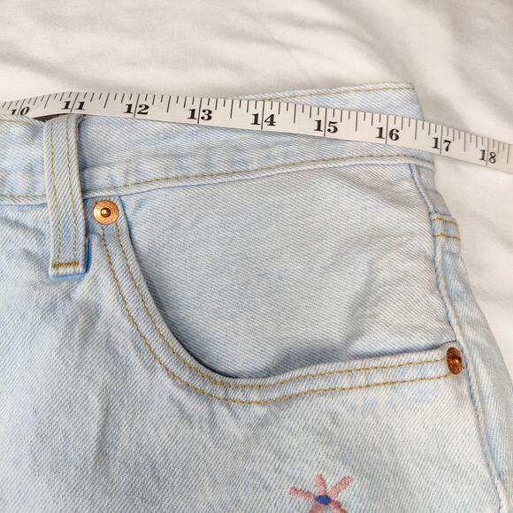 Levi's 501 Floral Embroidered High Rise Button Fly Light Blue Shorts 33 Festival - Picture 11 of 13